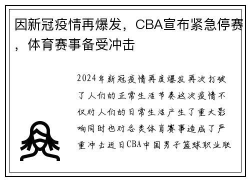 因新冠疫情再爆发，CBA宣布紧急停赛，体育赛事备受冲击